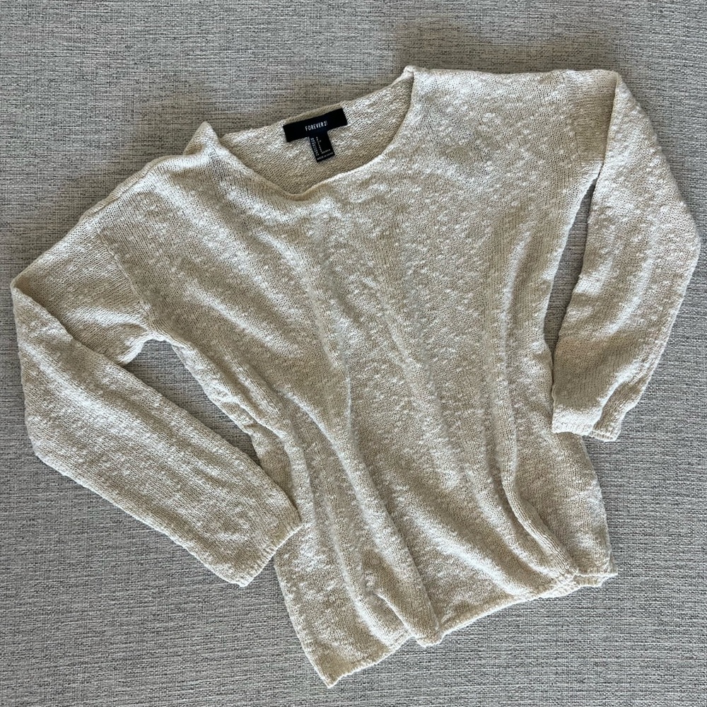 Forever 21 Cream Knit Open-Weave Pullover